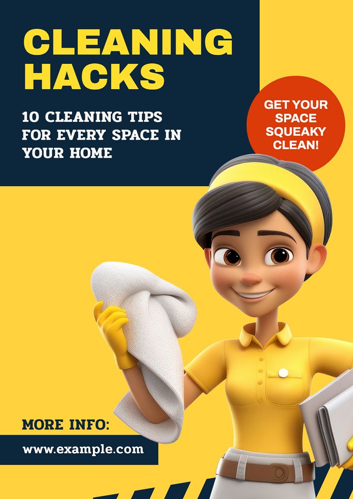 Cleaning hacks poster template, editable text and design