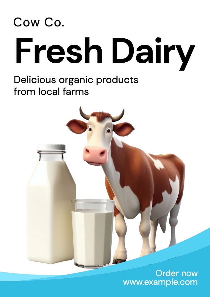 Fresh dairy poster template, editable text and design