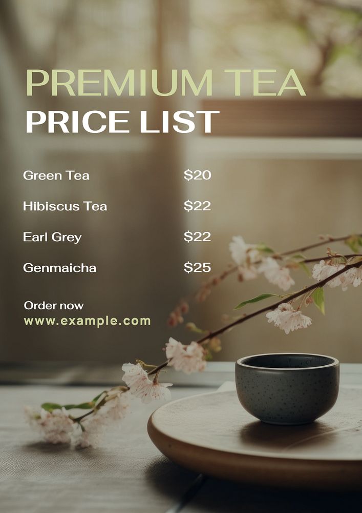 Premium tea price poster template, editable text and design