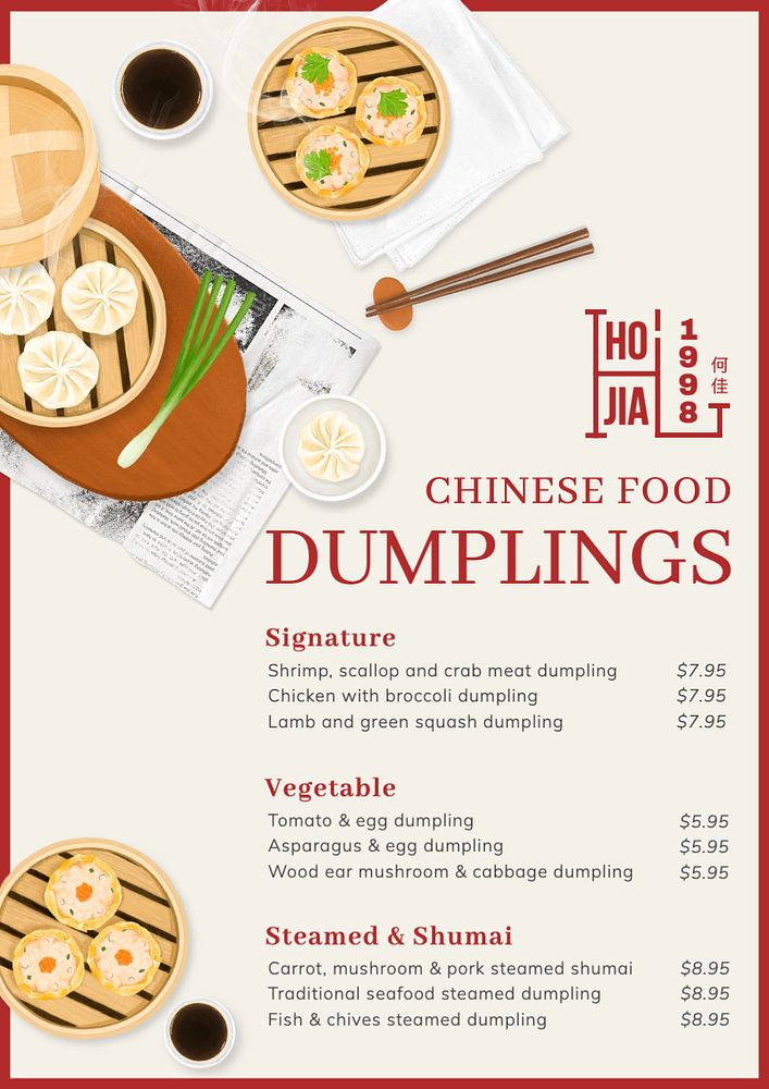 Chinese food menu template, editable text and design