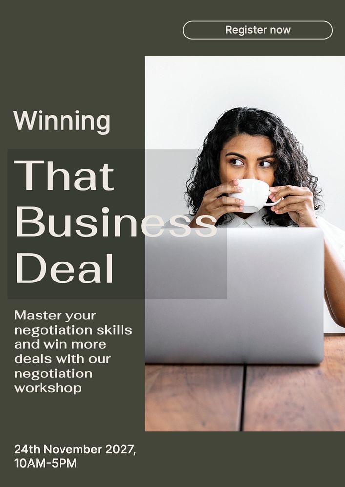 Business negotiation workshop poster template, editable text and design