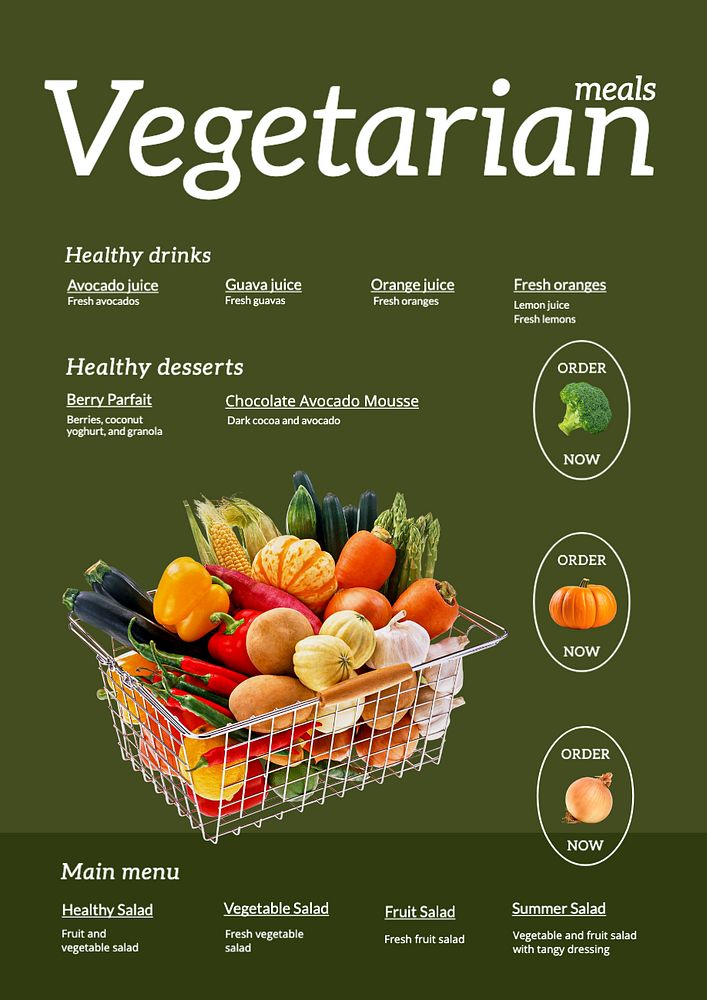 Vegetarian food menu template, editable text and design