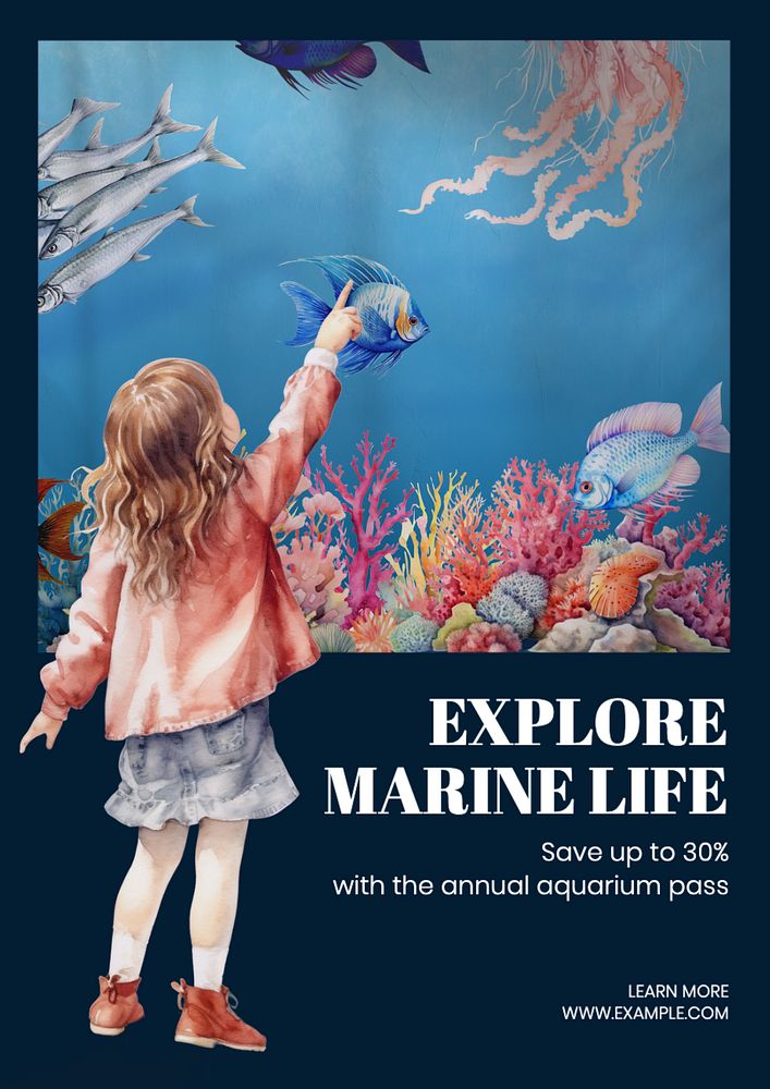 Explore marine life poster template, editable text and design