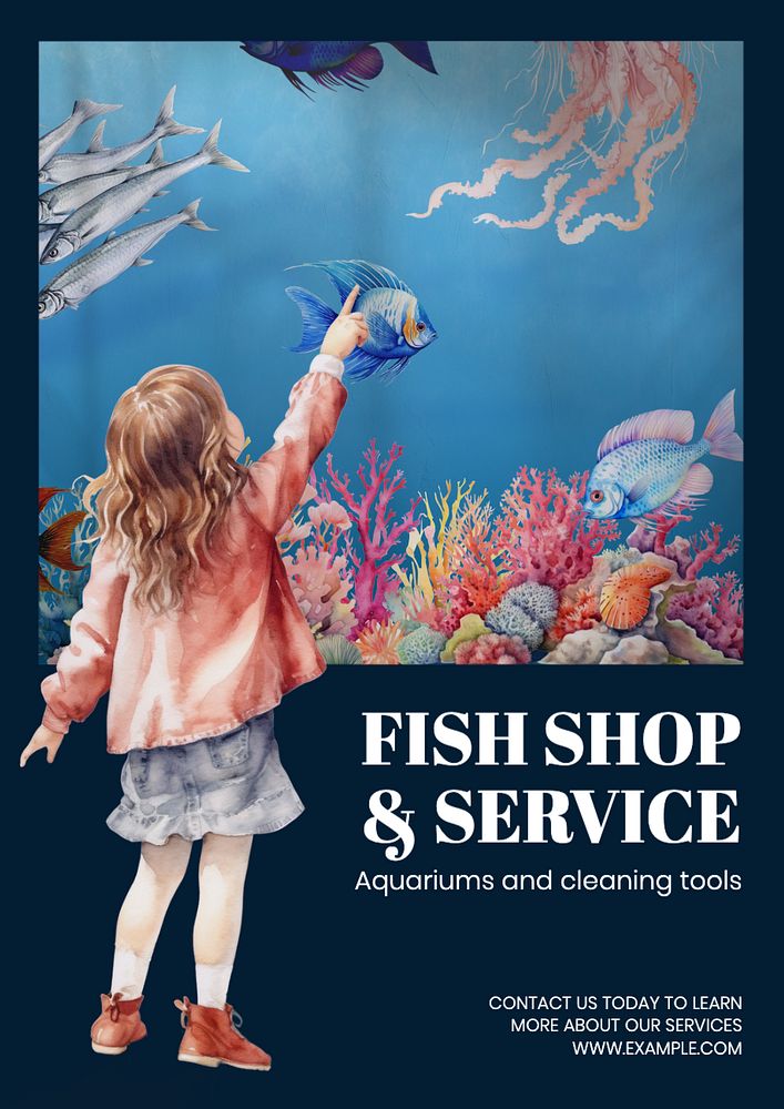 Fish shop poster template, editable text and design