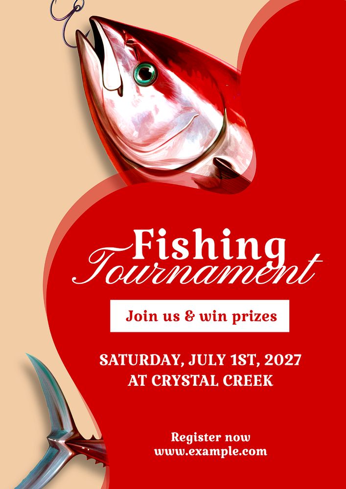 Fishing tournament poster template, editable text and design