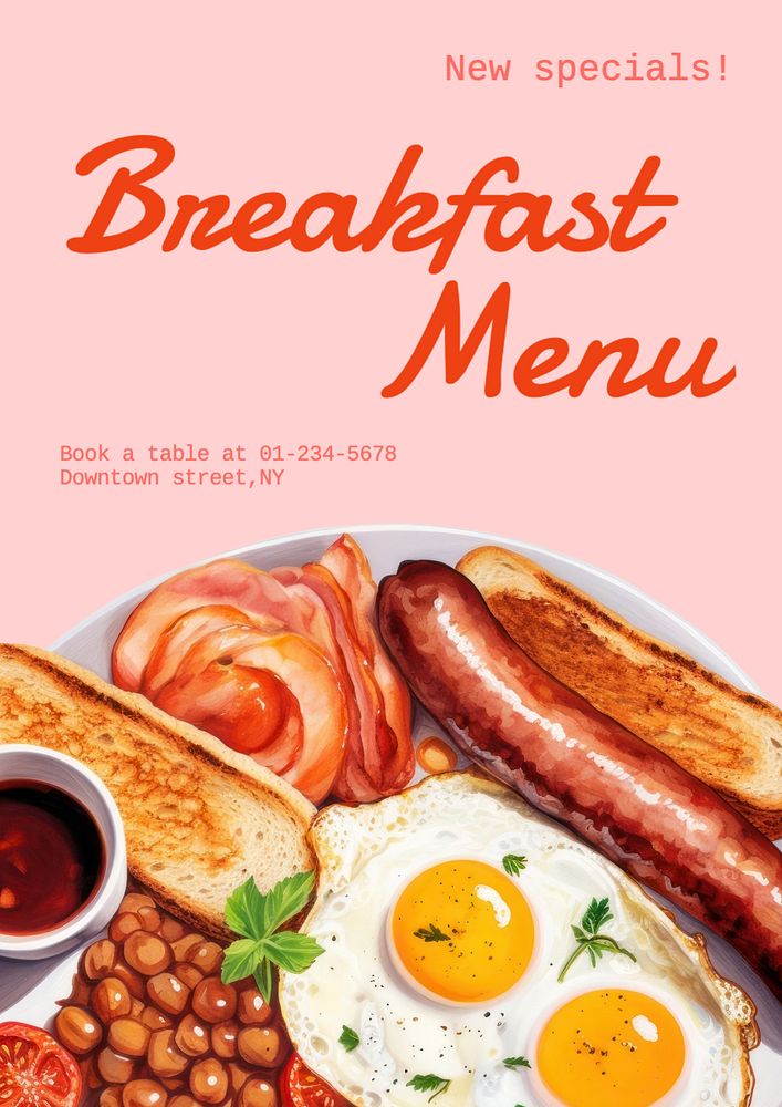 Breakfast menu poster template, editable text and design