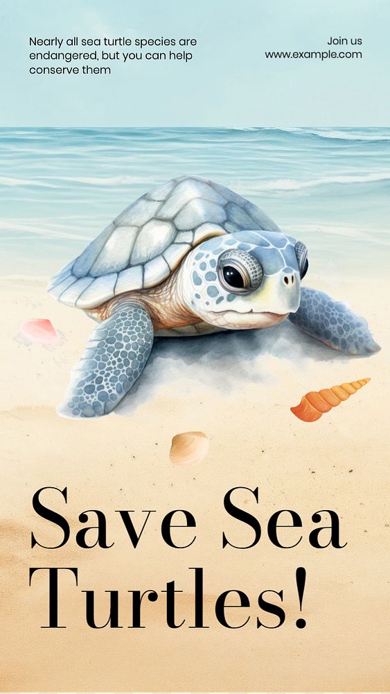 Save sea turtles Instagram story template, editable text