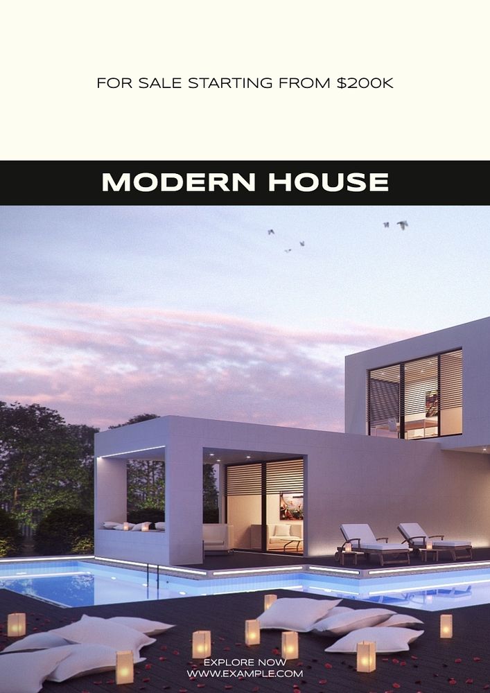 Modern house poster template, editable text and design