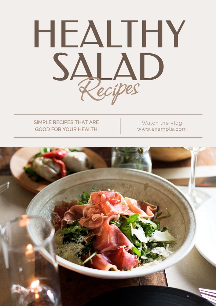 Healthy salad recipes poster template, editable text and design