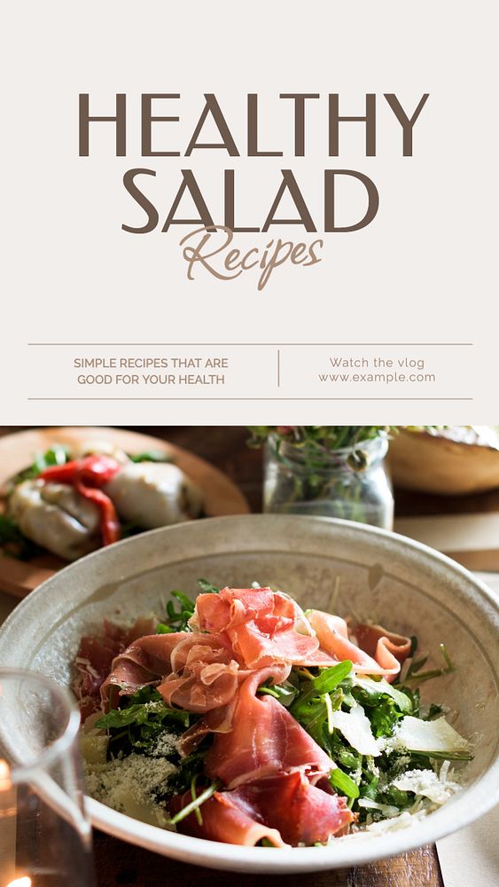 Healthy salad recipes Instagram story template, editable text