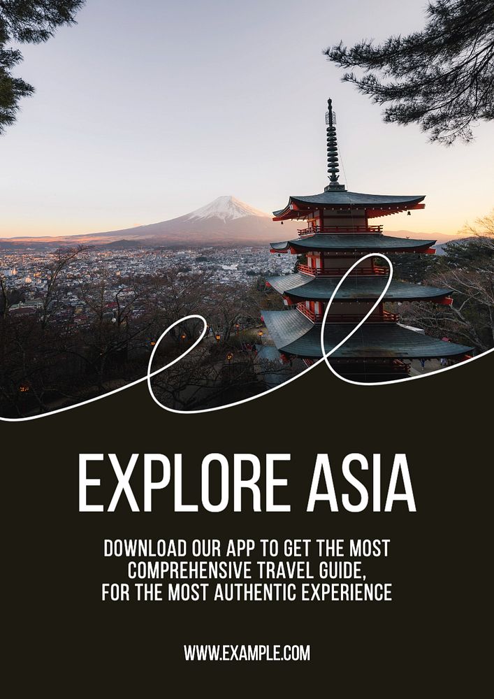 Explore Asia app poster template, editable text and design