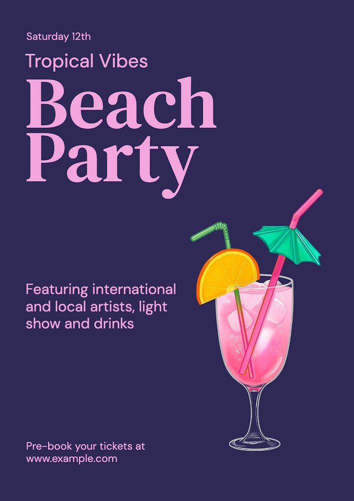 Beach party poster template, editable text and design