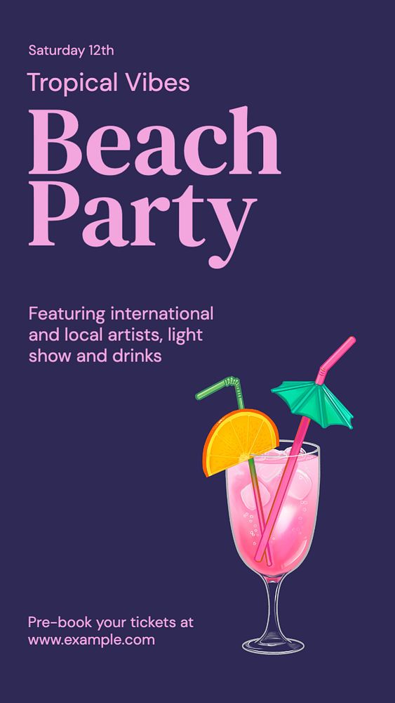 Beach party Facebook story template, editable design