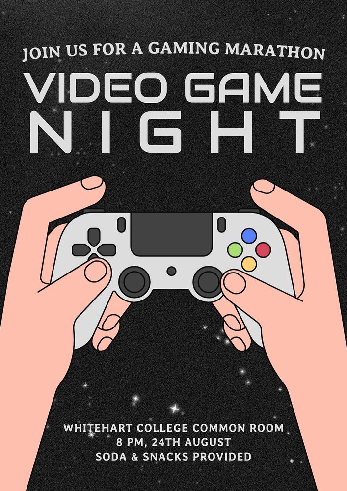 Video game night poster template, editable text and design