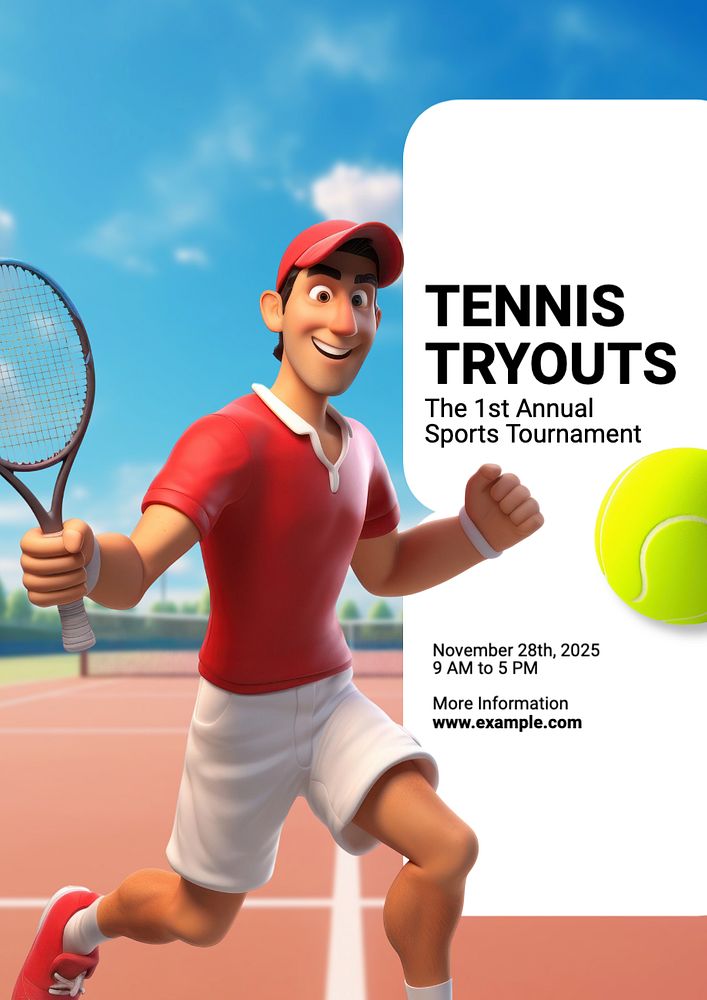 Tennis tryouts poster template, editable text and design