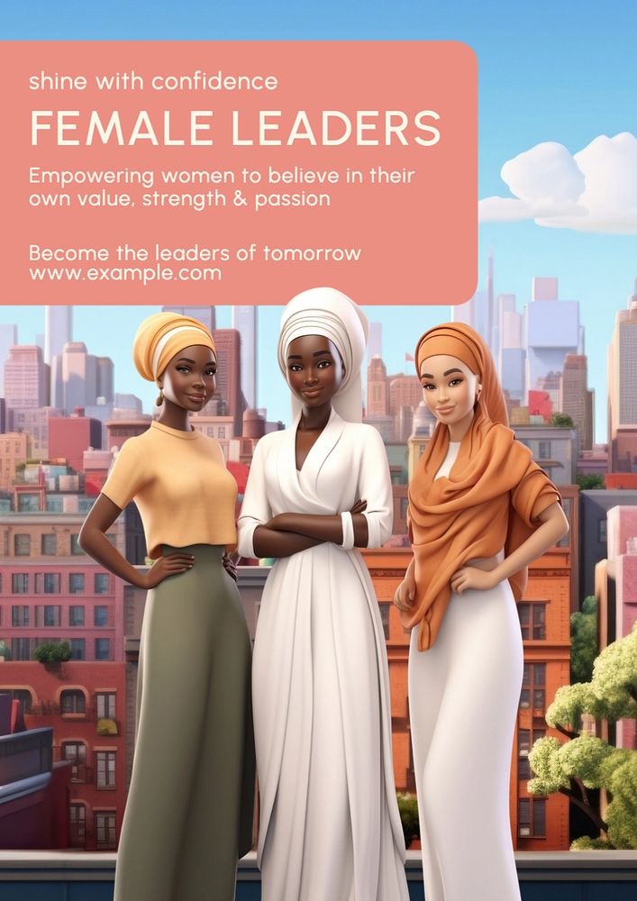 Female leaders poster template, editable text and design