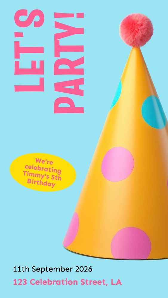 Lets party Instagram story template, editable text