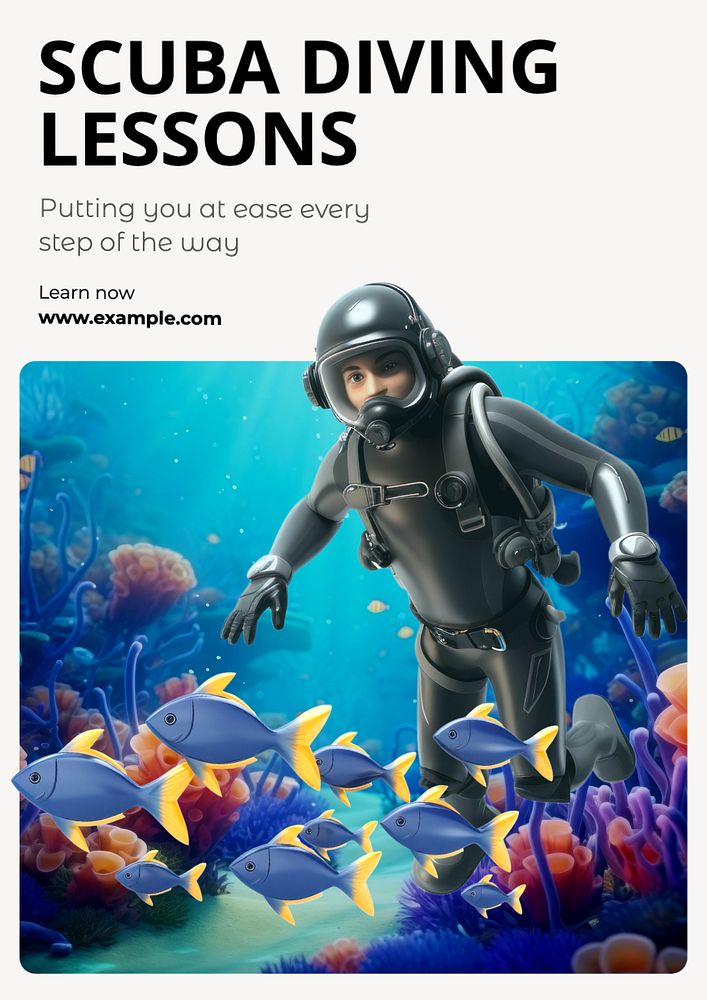 Scuba diving poster template, editable text and design