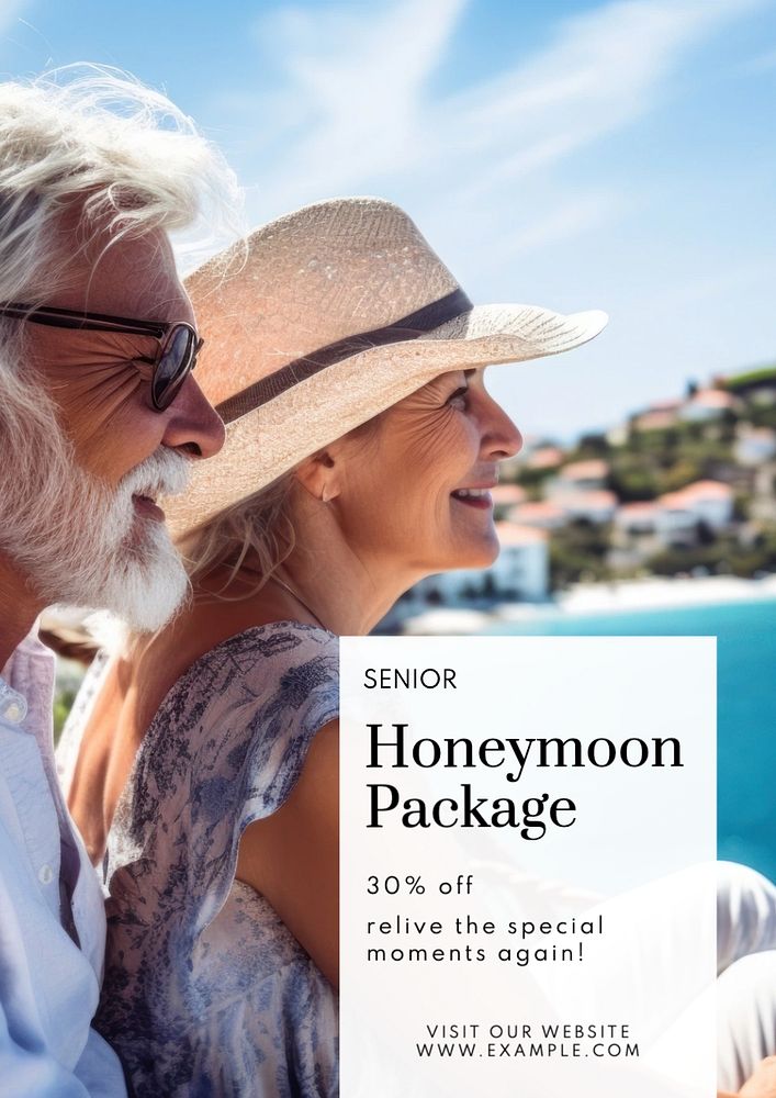 Senior honeymoon package poster template, editable text and design