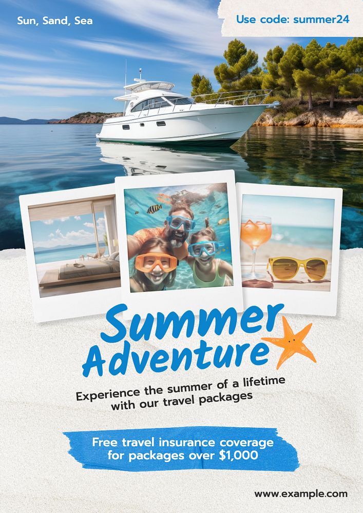 Summer adventure poster template, editable text and design