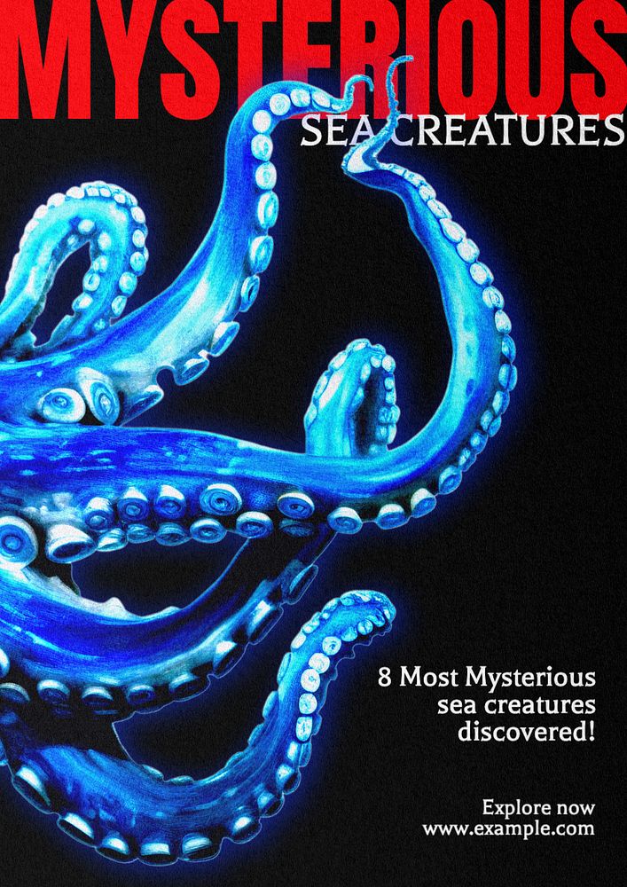 Mysterious sea creatures poster template, editable text and design