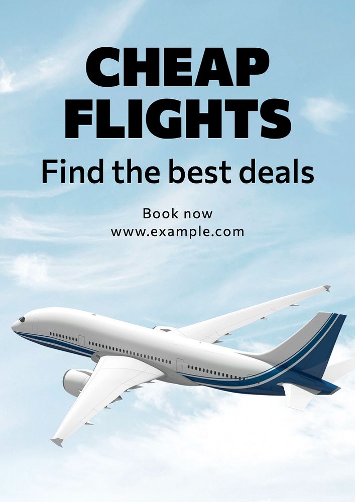 Cheapest flights poster template, editable text and design