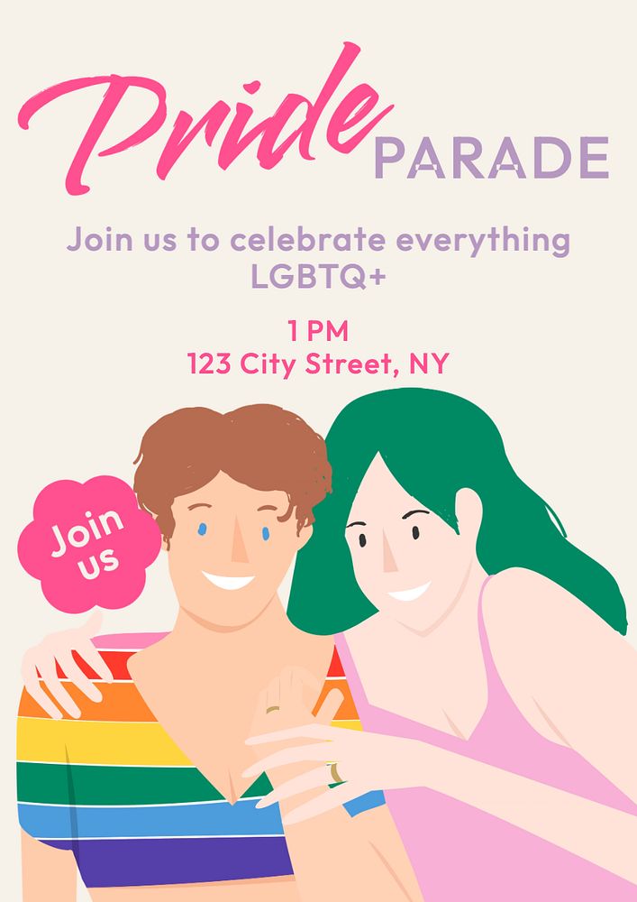 Pride parade poster template, editable text and design