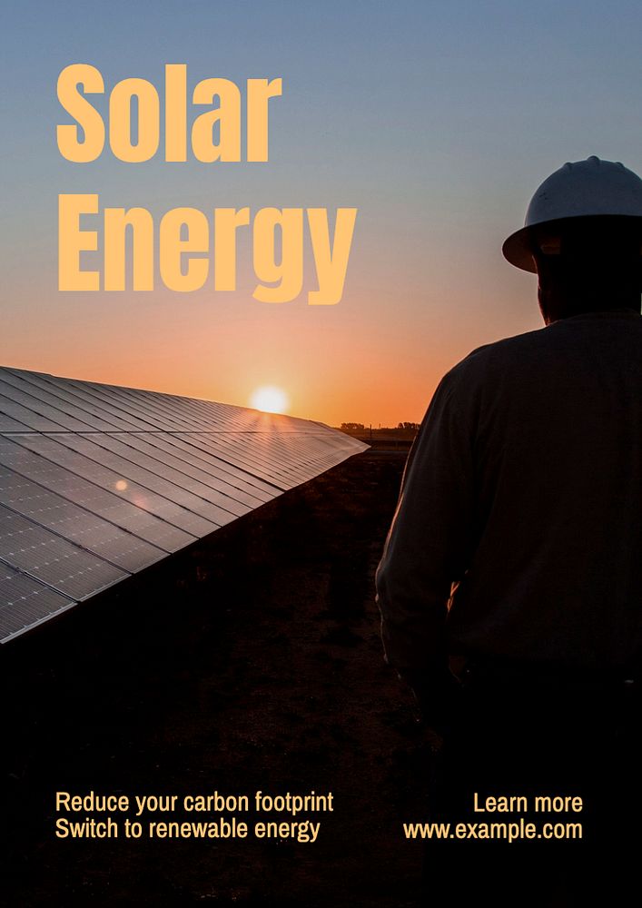 Solar energy poster template, editable text and design