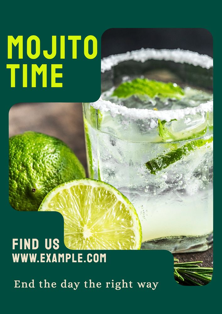 Mojito time poster template, editable text and design