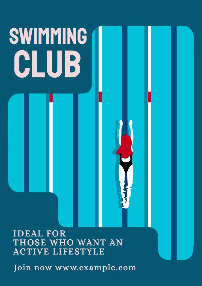 Swimming club poster template, editable text and design