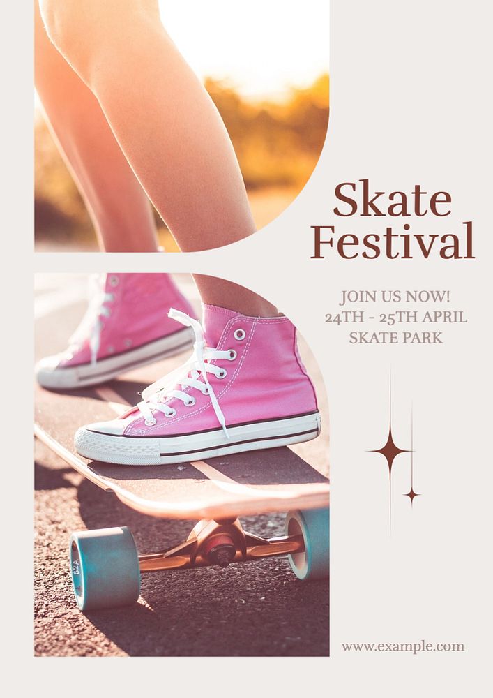 Skate festival poster template, editable text and design