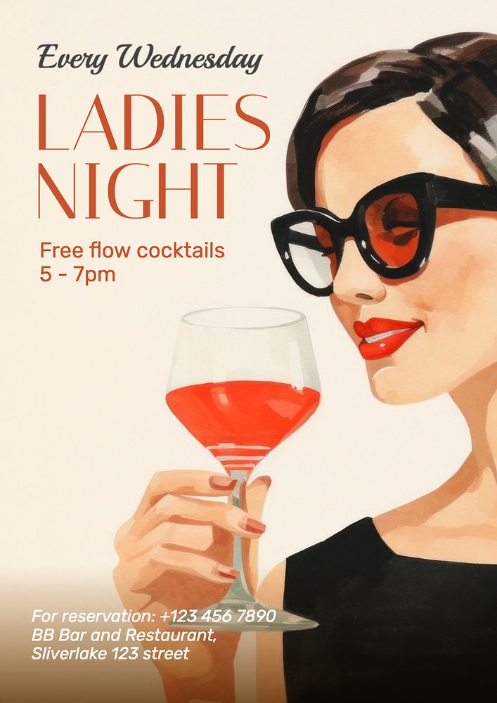 Ladies night poster template, editable text and design