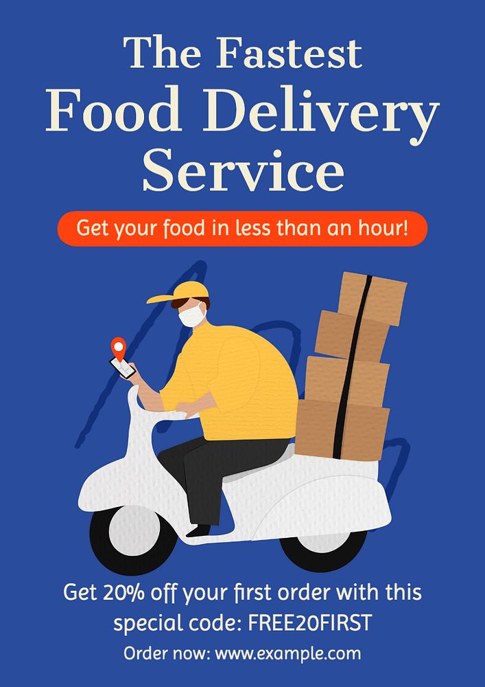 Fastest food delivery poster template, editable text and design