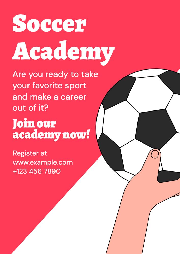 Soccer academy poster template, editable text and design