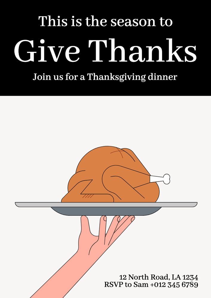 Thanksgiving dinner poster template, editable text and design