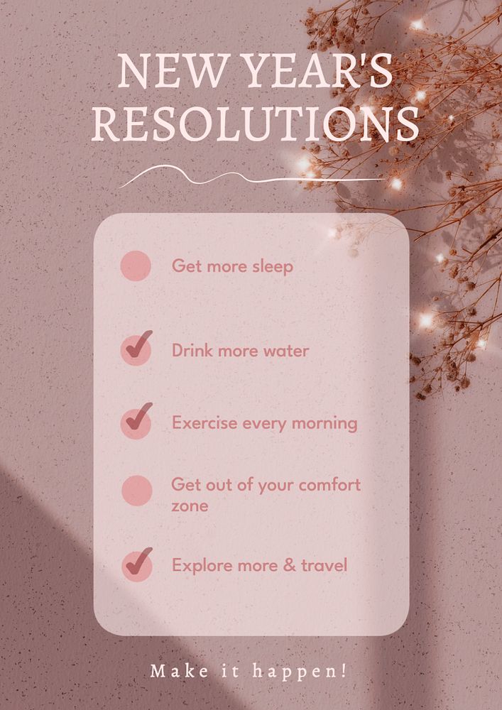 New year resolutions poster template, editable text and design