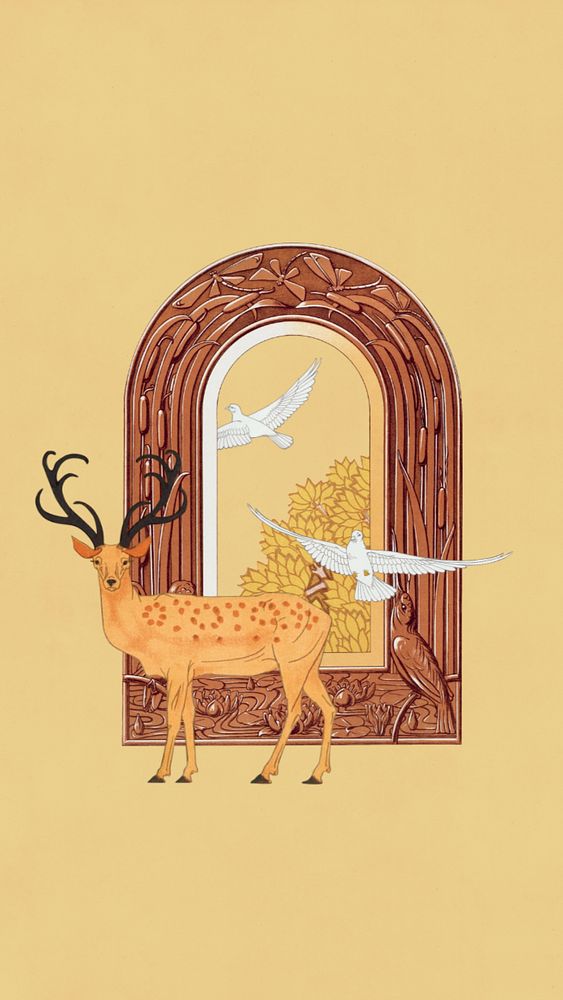 Stag deer iPhone wallpaper, vintage animal illustration. Remixed by rawpixel.