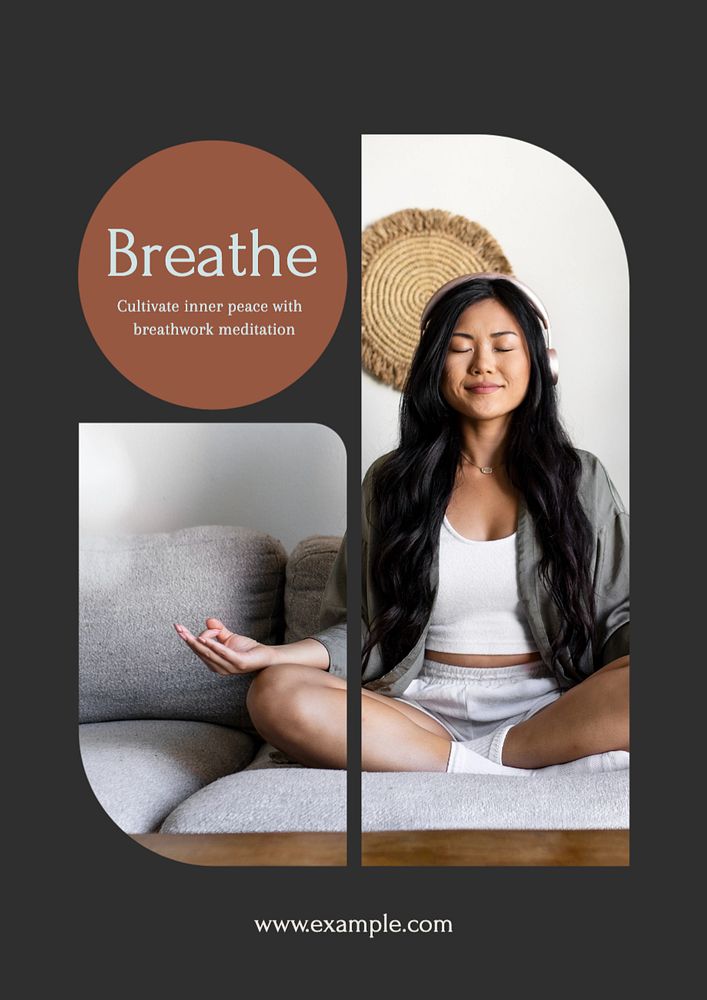 Breathing meditation poster template, editable text and design