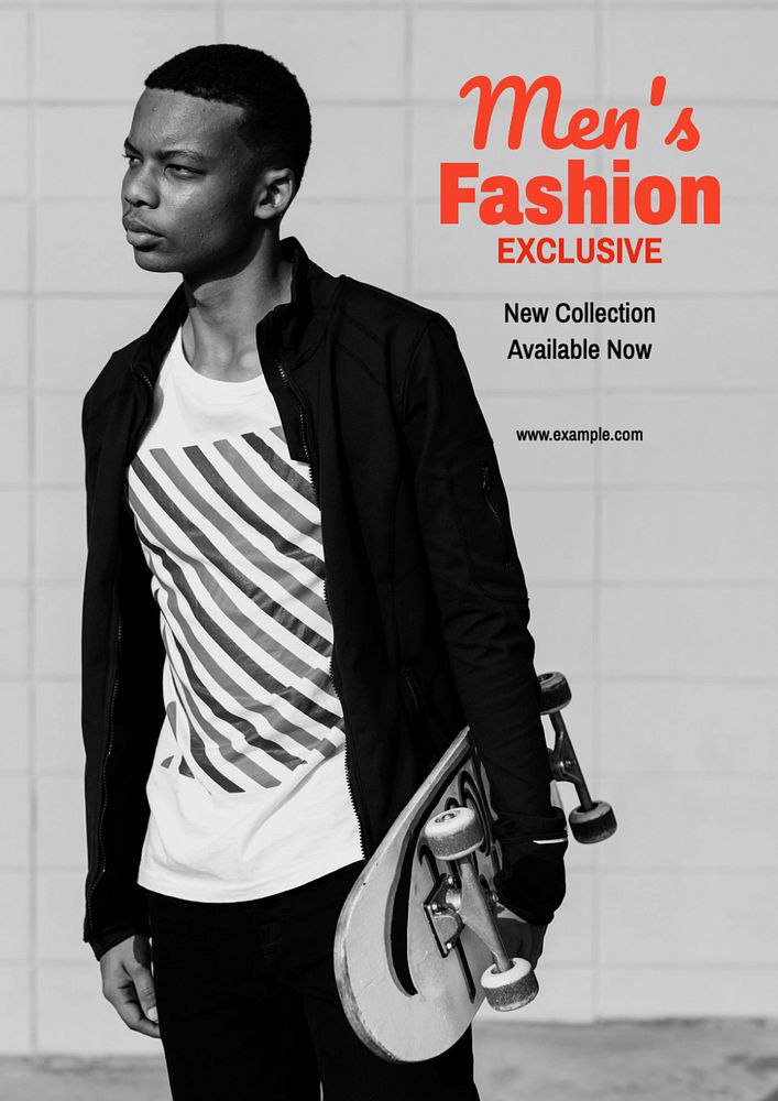 Men's fashion poster template, editable text and design