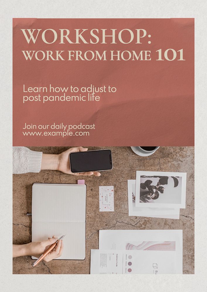 Work from home poster template, editable text and design