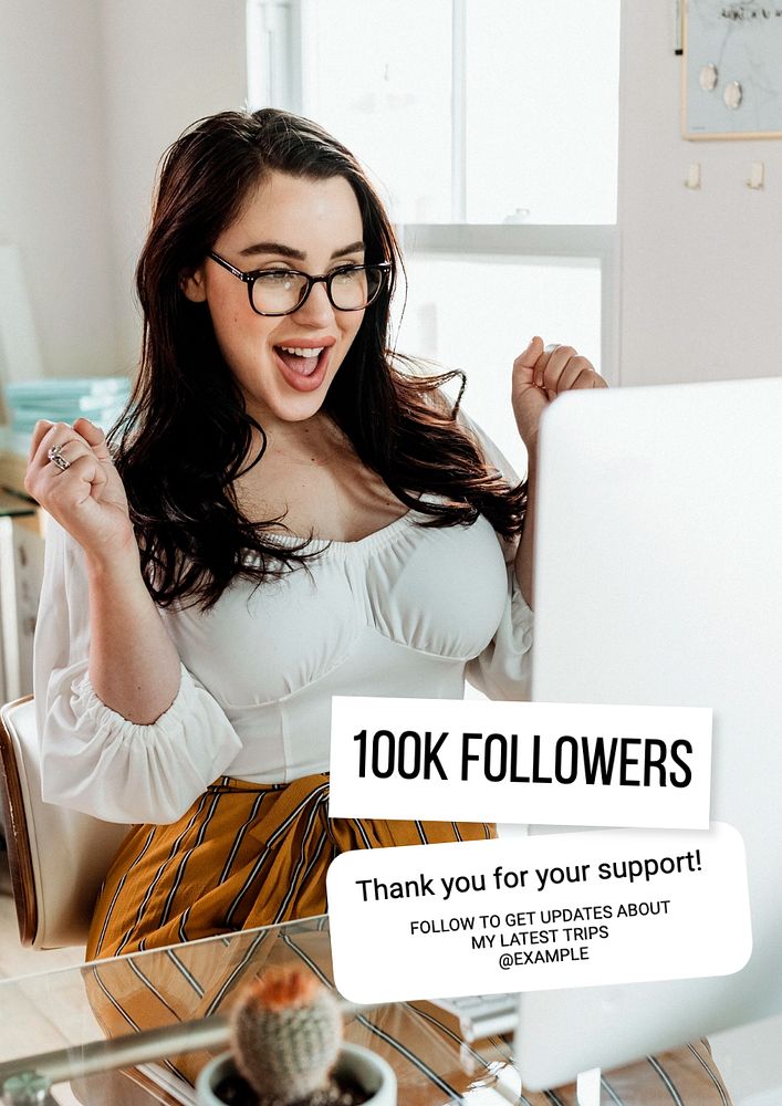 Thank followers poster template, editable text and design