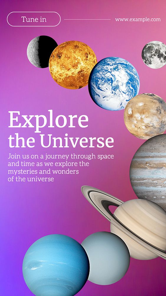 Explore the universe Instagram story template, editable text