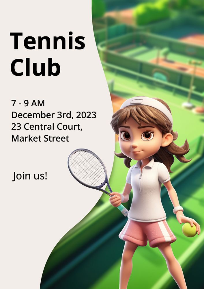 Tennis club poster template, editable text and design