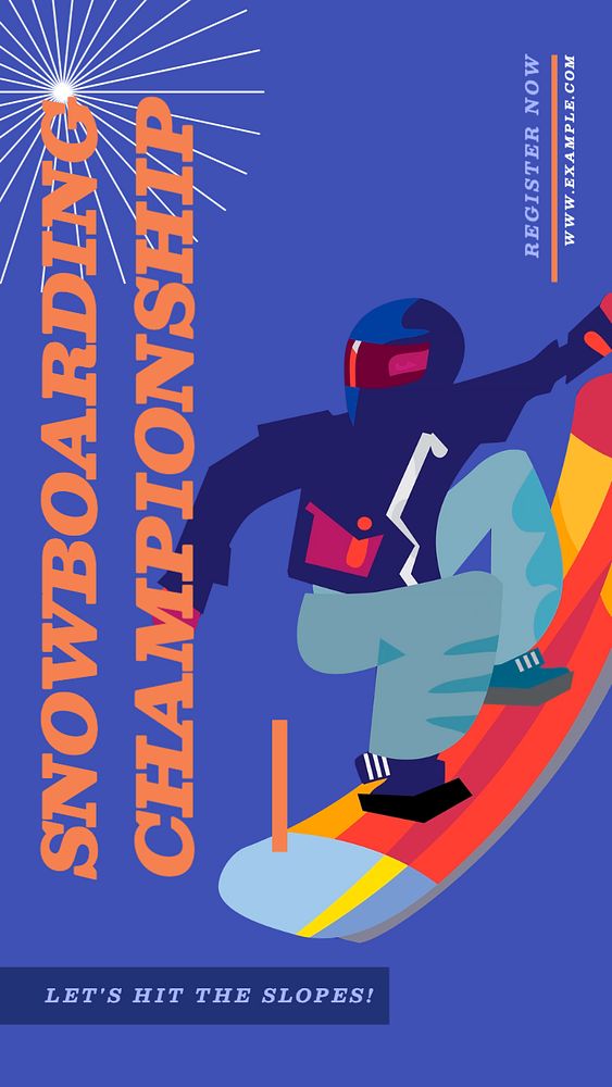 Snowboard tournament Instagram post template, editable text