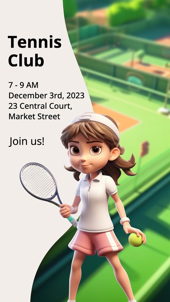 Tennis club Instagram story template, editable text