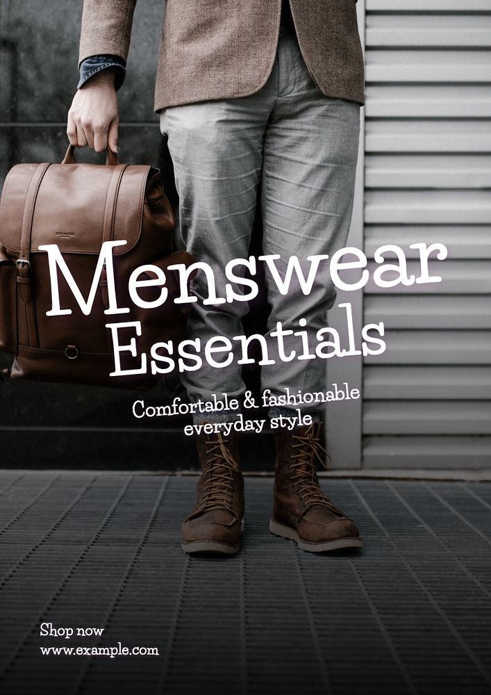 Men's wear essentials poster template, editable text and design