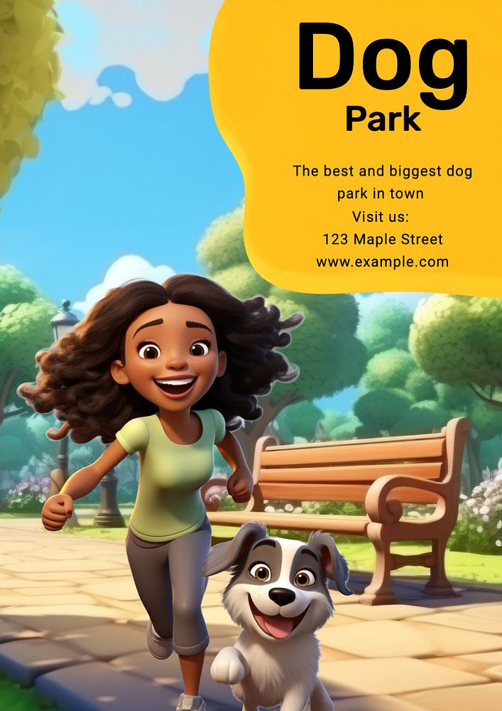 Dog park poster template, editable text and design