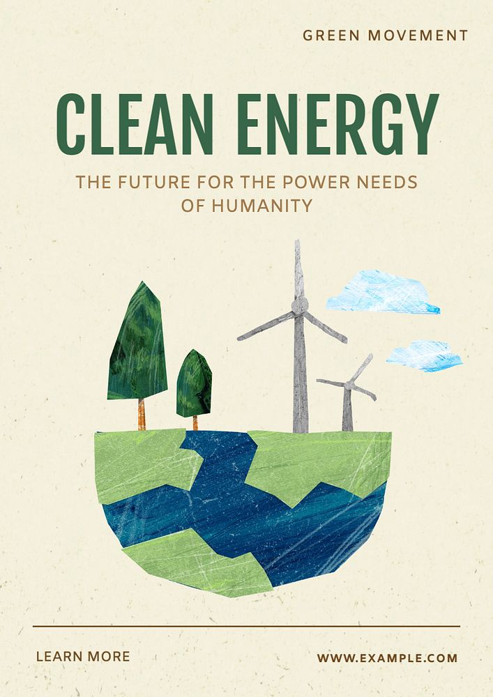 Clean energy poster template, editable text and design