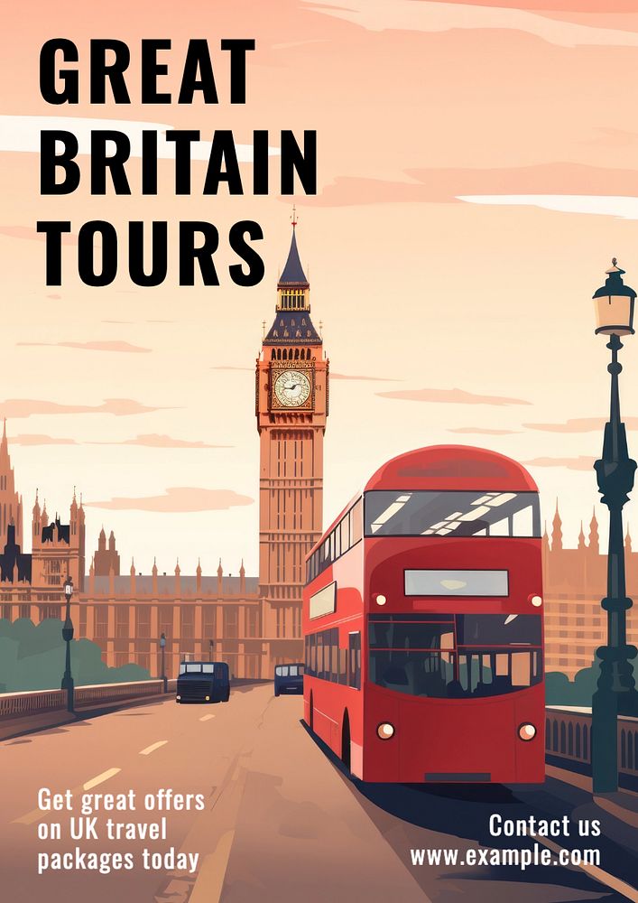 Great Britain Tours poster template, editable text and design