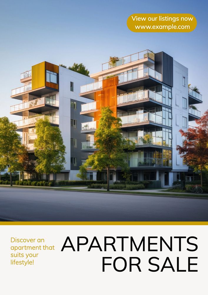 Apartments for sale poster template, editable text and design